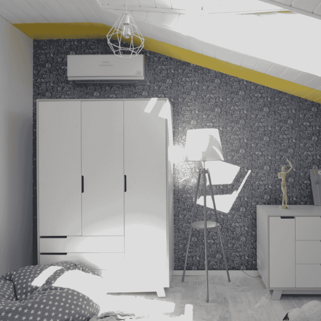 Dětska šatní skřín Lussi 1200 Gekko Kids, Bílá / Šedá